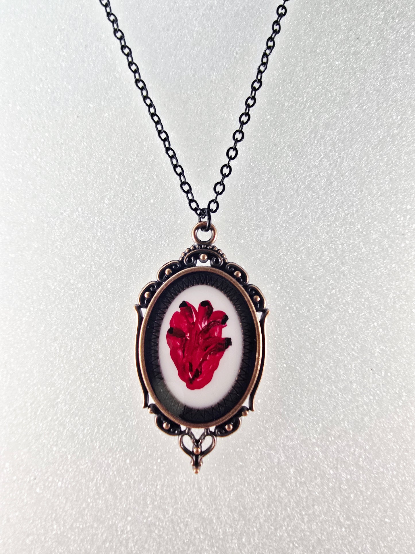 Anatomical Heart Original Mini Artwork Necklace - Antique bronze