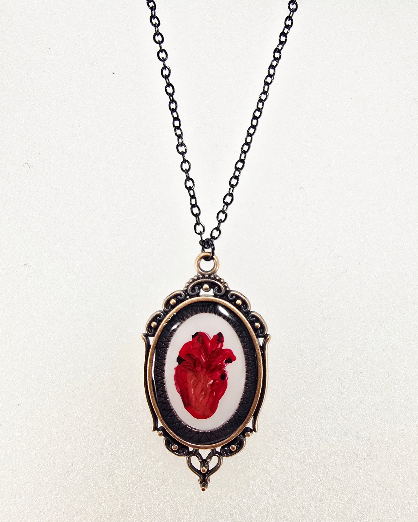 Anatomical Heart Original Mini Artwork Necklace - Antique bronze