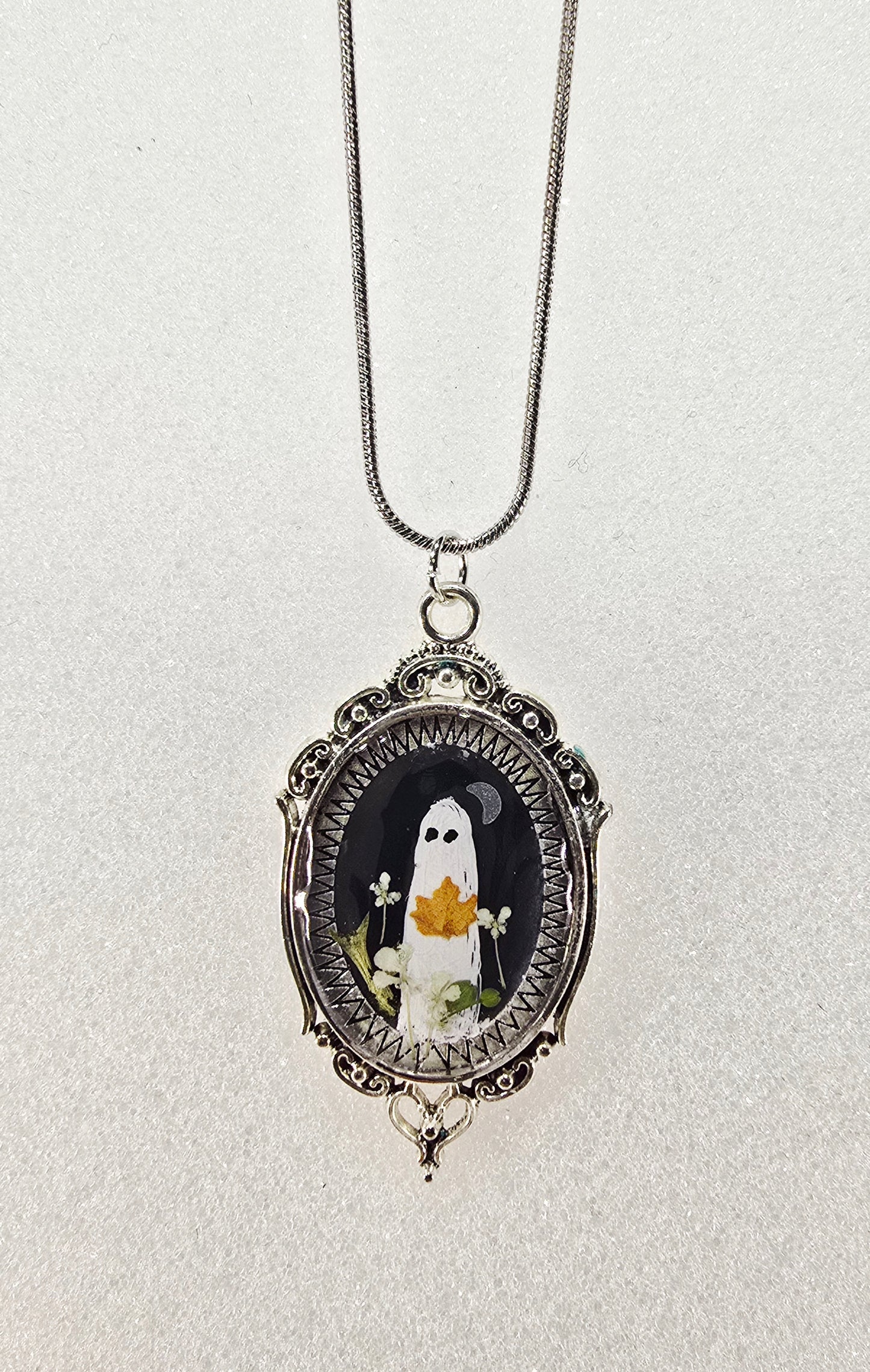 Fall Night Ghostie |Original Mini Artwork Necklace - Silver