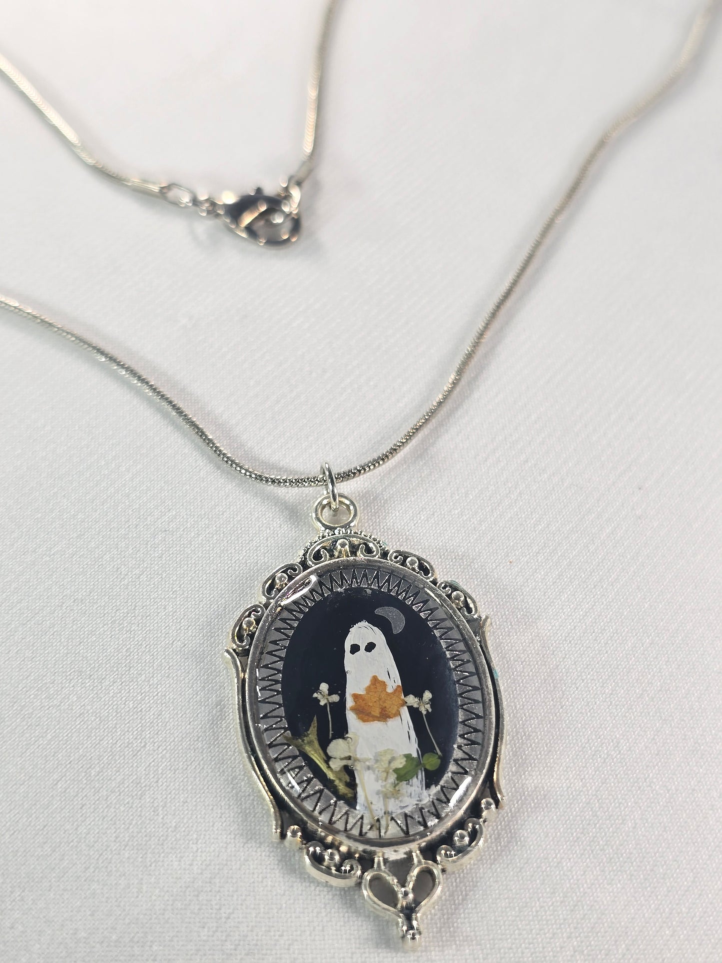 Fall Night Ghostie |Original Mini Artwork Necklace - Silver