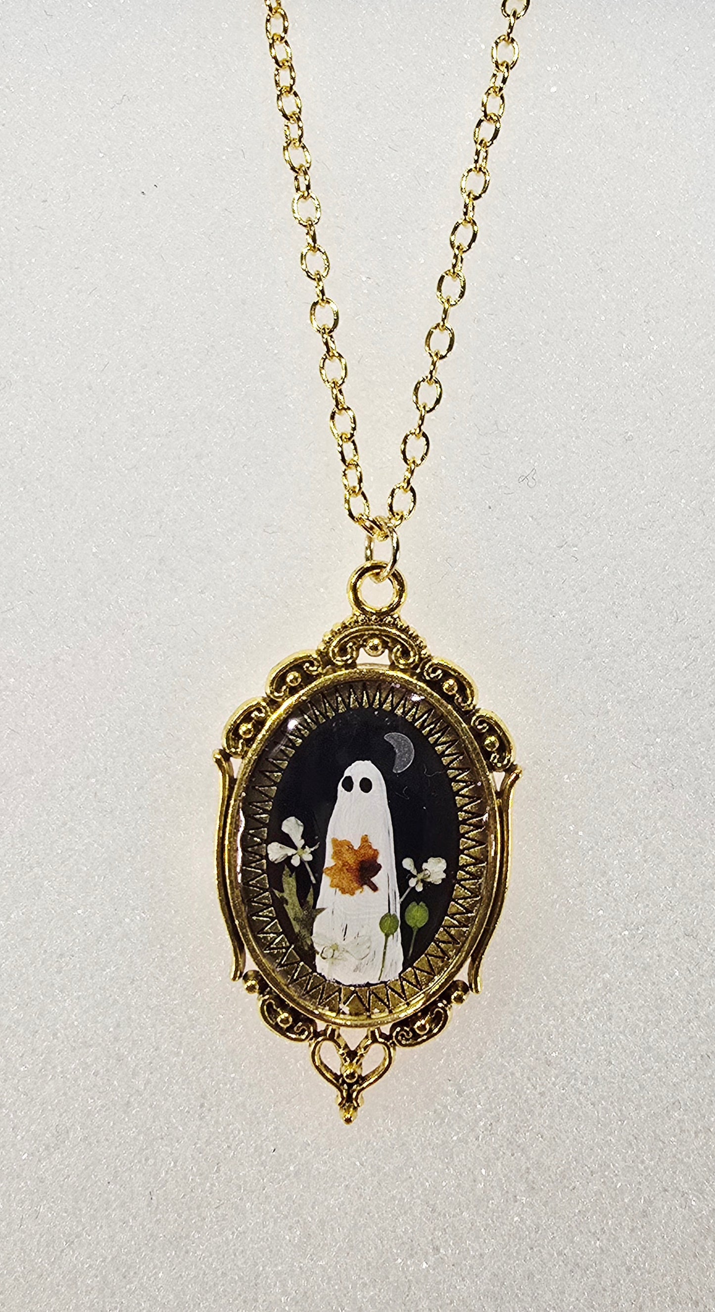 Fall Night Ghostie | Original Mini Artwork Necklace – Gold