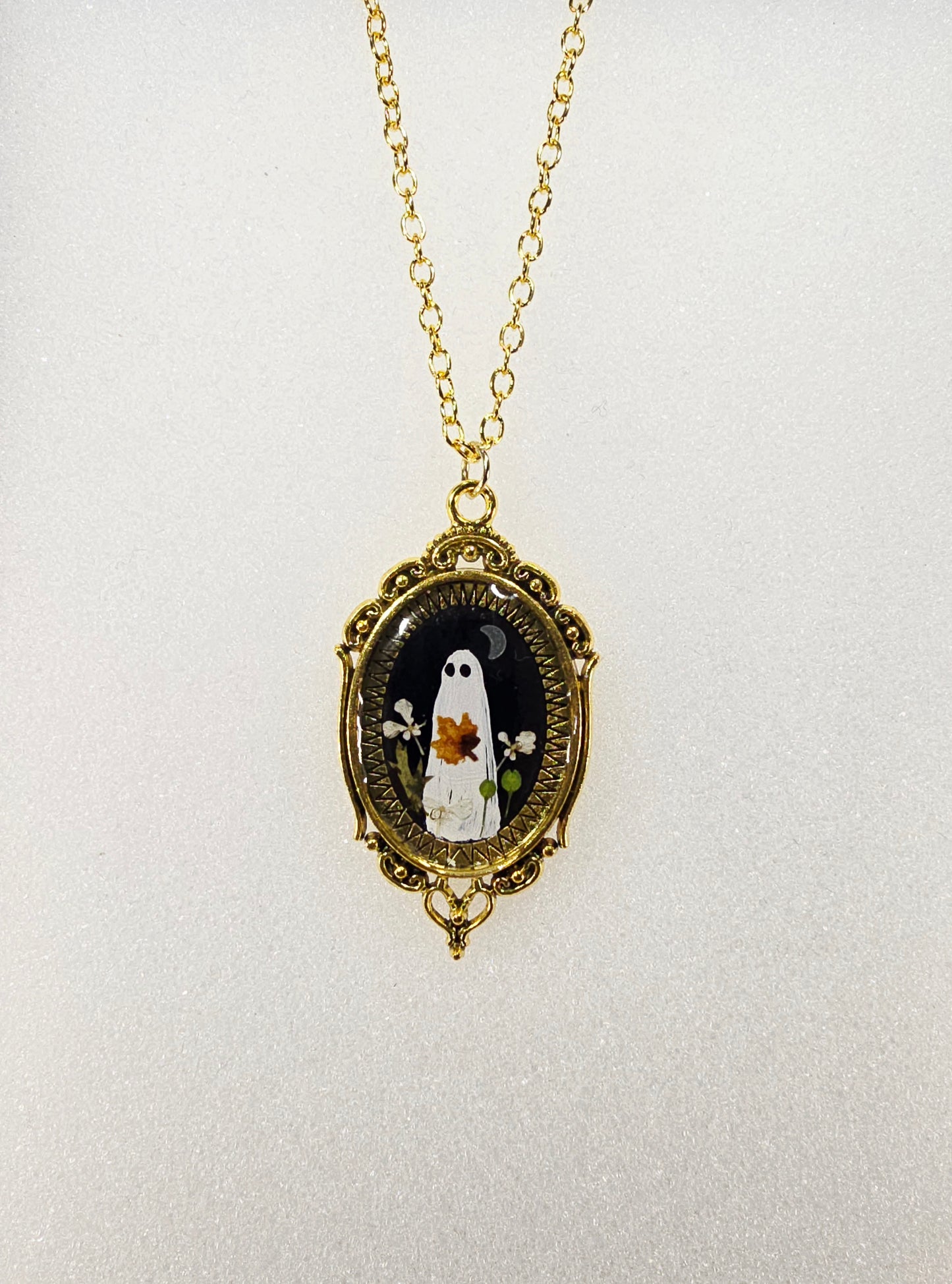 Fall Night Ghostie | Original Mini Artwork Necklace – Gold