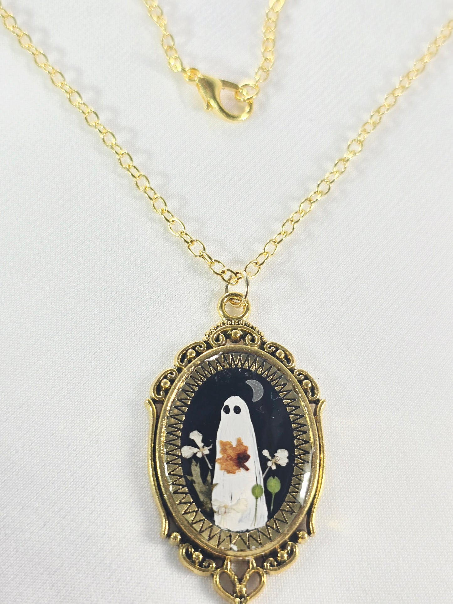 Fall Night Ghostie | Original Mini Artwork Necklace – Gold