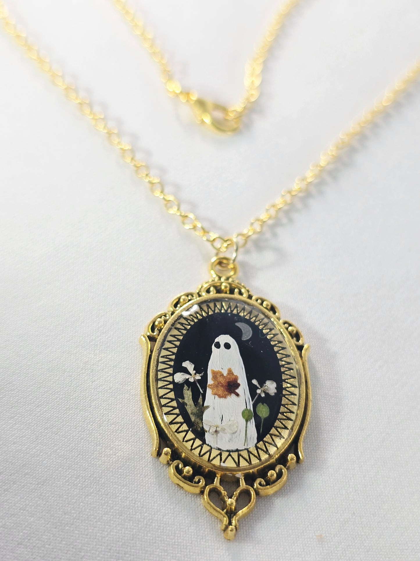 Fall Night Ghostie | Original Mini Artwork Necklace – Gold