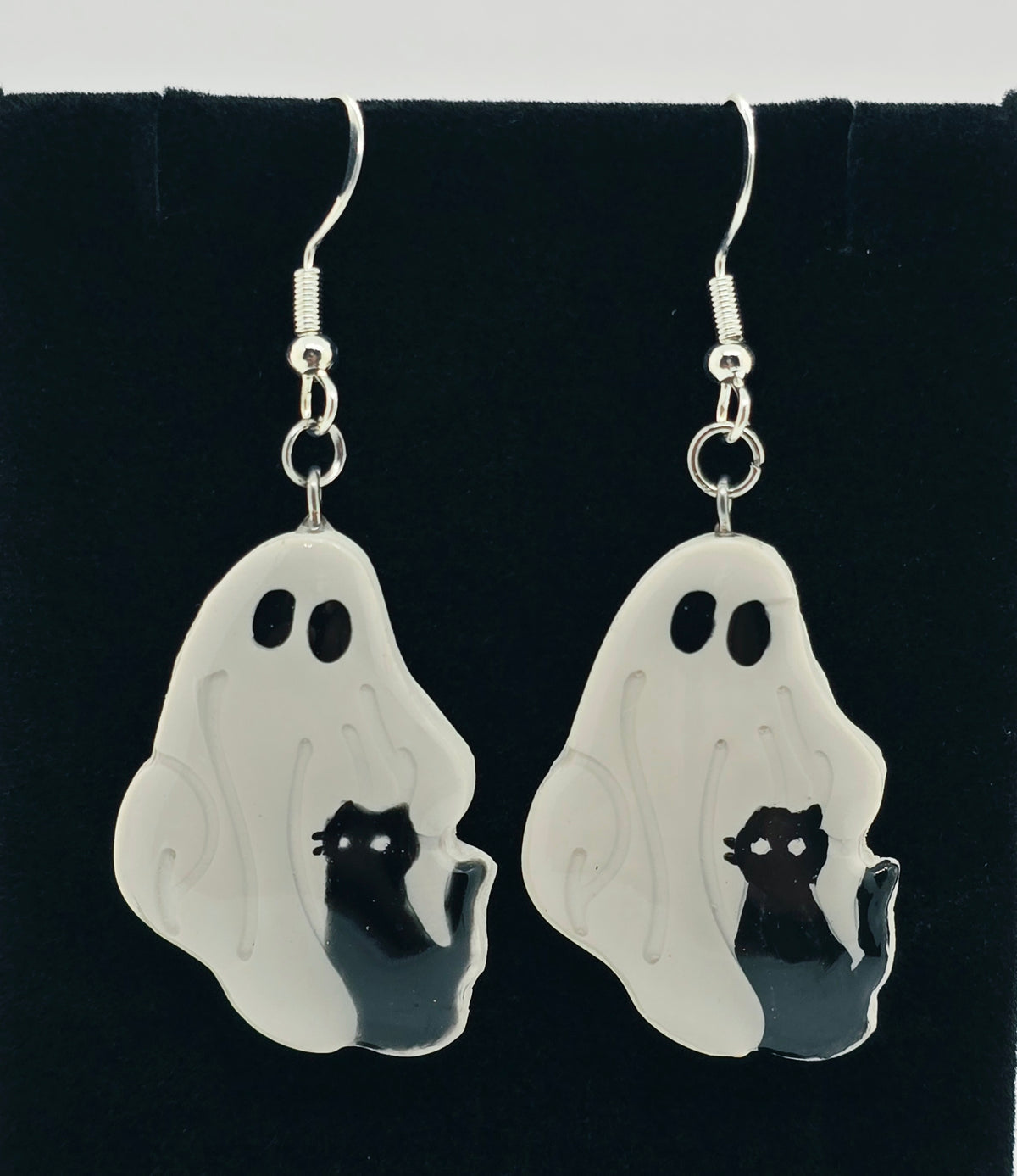 Ghostie & Black Cat Earrings | Polymer Clay, Choose Green or White Eyes
