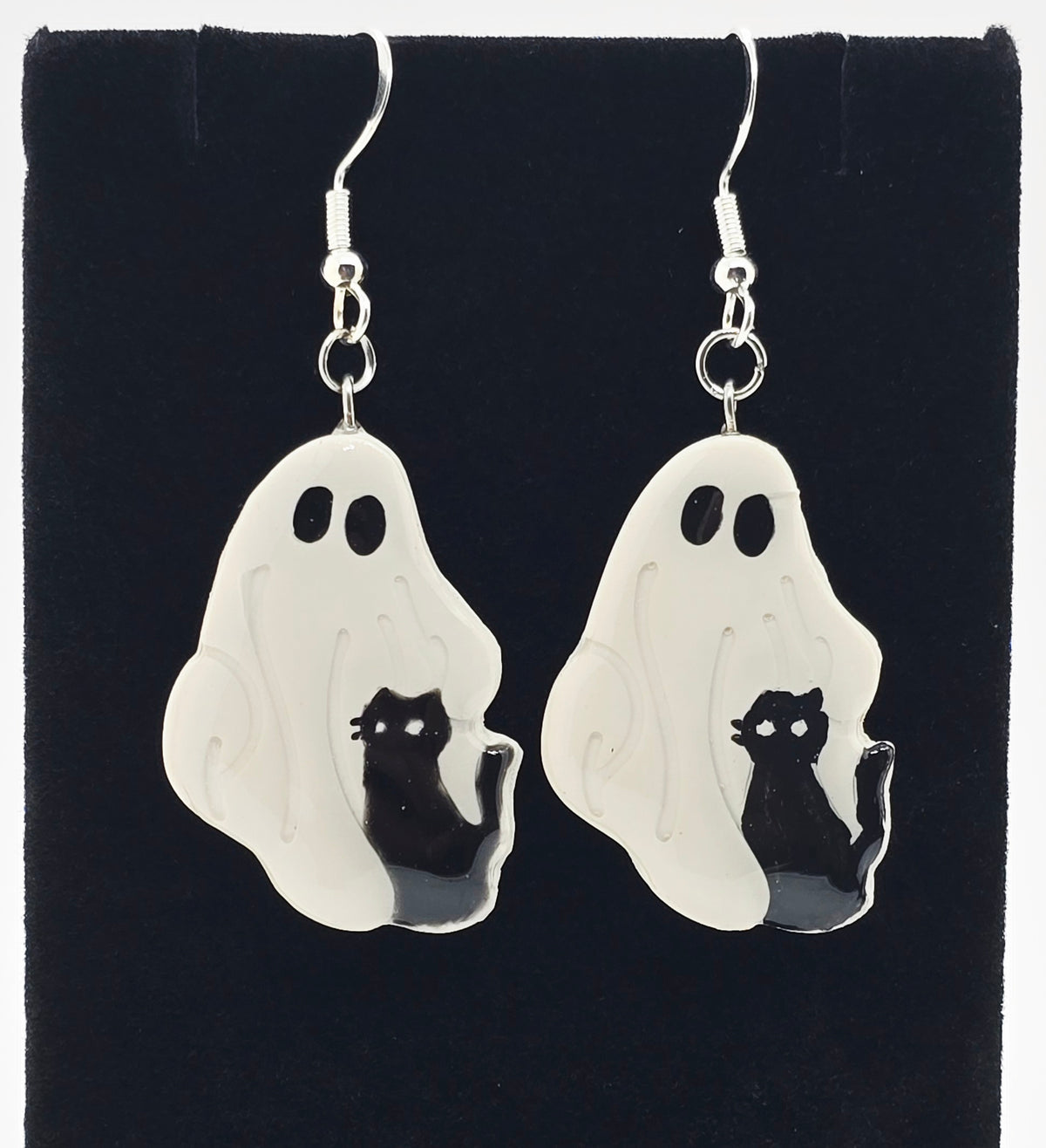 Ghostie & Black Cat Earrings | Polymer Clay, Choose Green or White Eyes