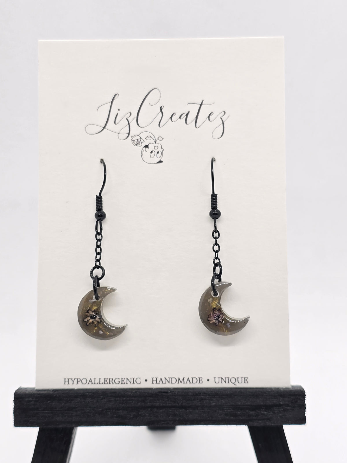 Dark Beauty Mini Moon Earrings | Black Hypoallergenic Hooks