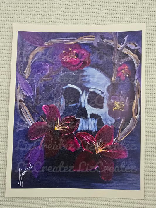 Skull and flowers - Fine Art Print 8x10in
